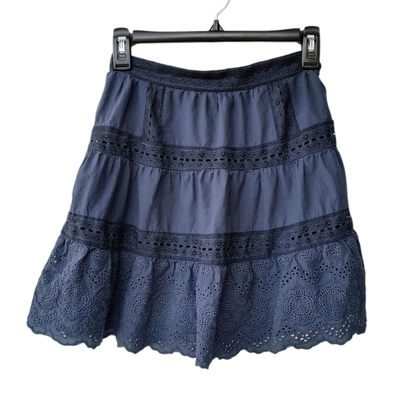 URBAN Romantics Blue Mini Skater Cottagecore Romantic Eyelet Trim Skirt S - Picture 1 of 8